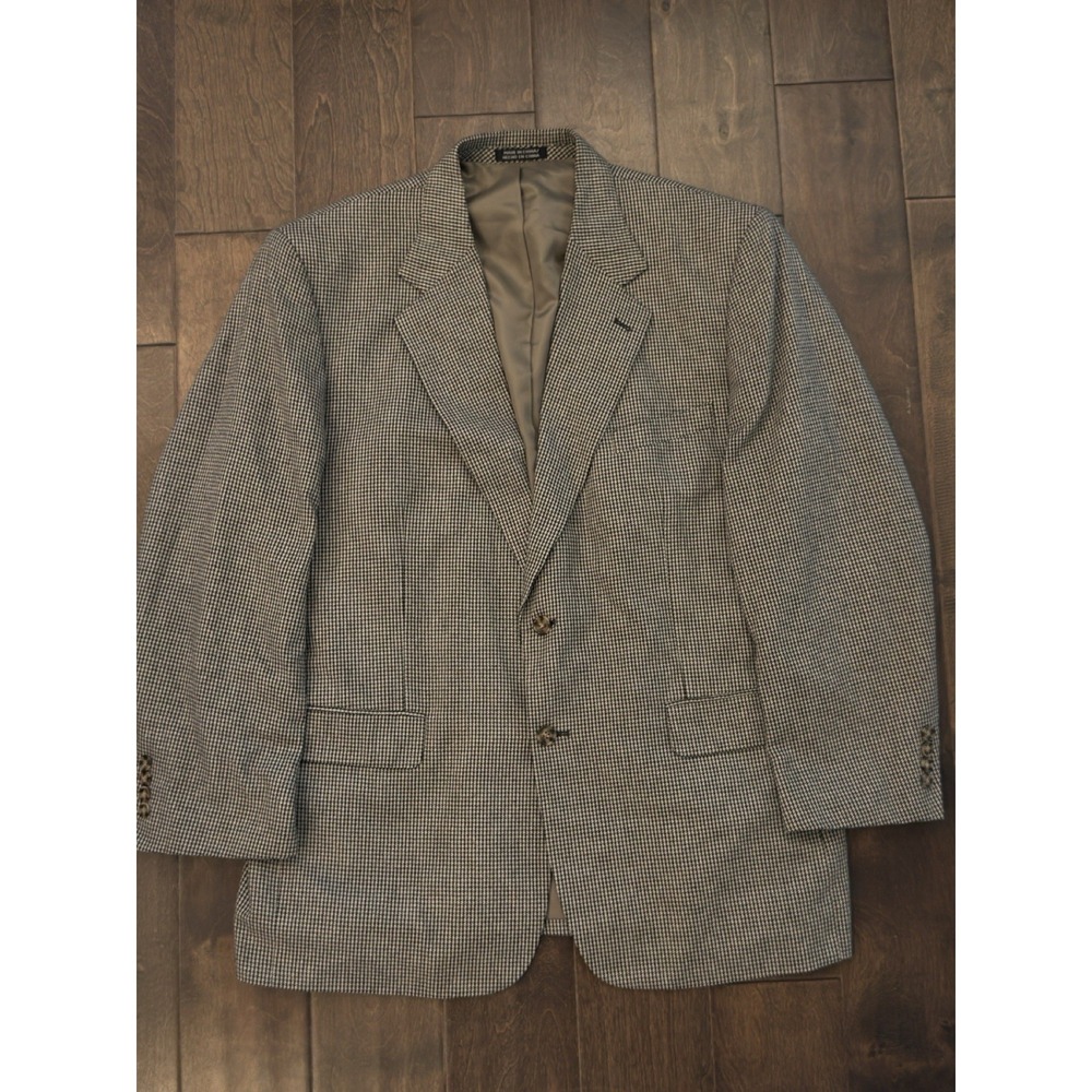 Stafford Blazer Mens‎ 44R Grey Houndstooth 2 Button Sports Coat Wool/Silk Blend